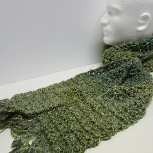 Green Scarf Extra Long 104x5 Handmade Crochet Knit Men Women Christmas Muffler